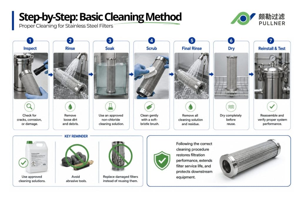 step‑by‑step basic cleaning method clean stainless steel filters