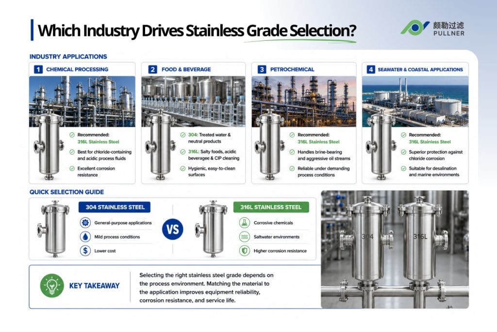 which industry drives stainless grade selection 304 vs 316 stainless steel